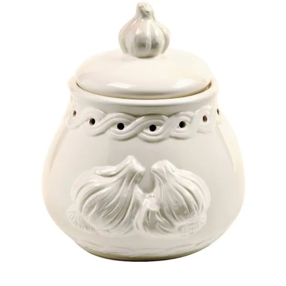 Excellent Used Condition White Ceramic Garlic Keeper  7"x 5" x 5.5"